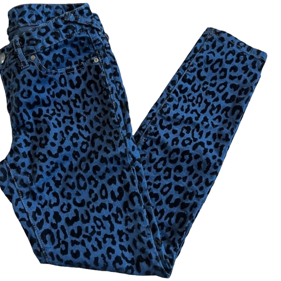 Free People Blue Leopard Print Skinny Jeans Size 29 Women's Denim Animal Print - Picture 8 of 12